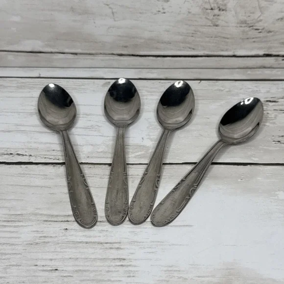 Vintage Inox P Wings Stainless Steel Coffee/Tea Small Spoons Lot Of 4