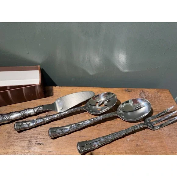Lunt 18/10 Stainless Steel 4-piece Serving Set Bamboo/Cane Pattern w/Box