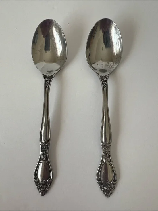 Vintage JIC Stainless Japan Rose Pattern Teaspoons Set of 2 Replacement Flatware