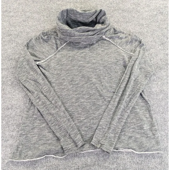 Free People Beach Cowl Neck Sweatshirt Gray Marl Cotton Raglan Pullover OS