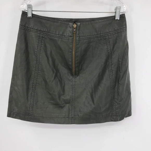 Free People Vegan Leather Mini Skirt Forest Green Paneled 12 Edgy Moto Grunge