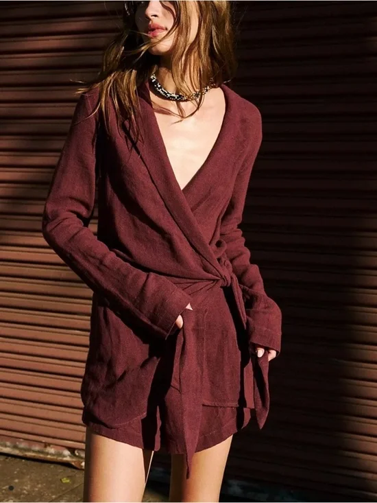Free People Romper Skort Wrap Style Wine Burgundy Festival Boho Chic NWT Size S