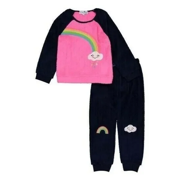 Baby Girl Toddler 2-Piece Teddy Fleece Pajama Set Rainbow NEW Warm Cozy 3T