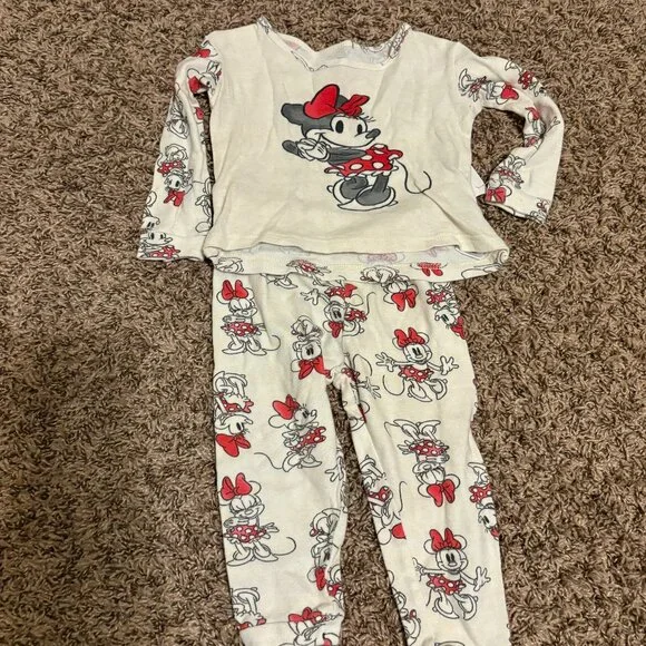 Disney Junior Classic Minnie Mouse Pajamas 2T White Pants Long Sleeve Cotton