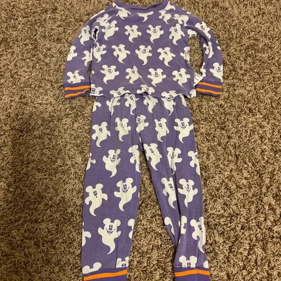 Disney Mickey Mouse Ghost Halloween Pajama Set Purple 2 Long Sleeve Pants Cotton