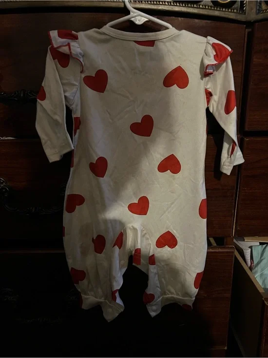 Kids White Pajama Set with Red Heart Print