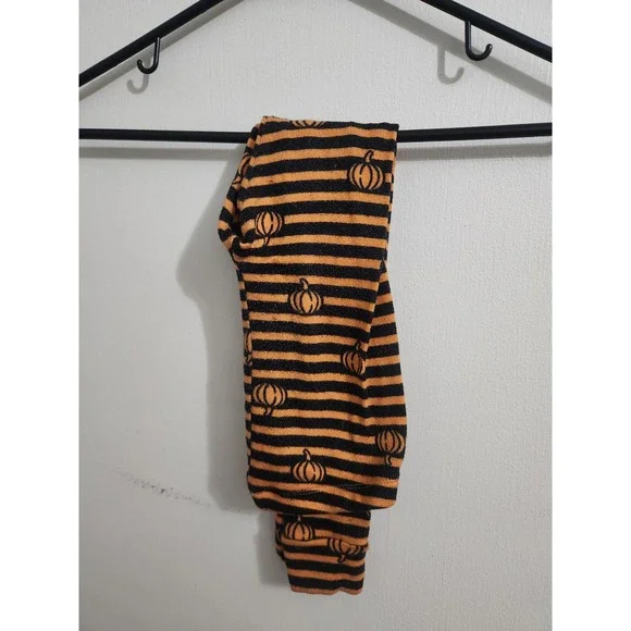 Trick or Treat Sleep Kids Size 5 Halloween Pumpkin Striped Pajama Pants Orange