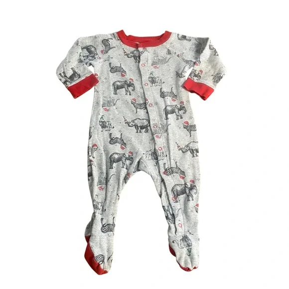 Wondershop Footed Pajamas Baby Gray Red‎ Holiday Safari Animal SIZE 3-6M