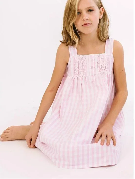 Petite Plume Girl's Twill Charlotte Nightgown Dress Pink Gingham Size 6
