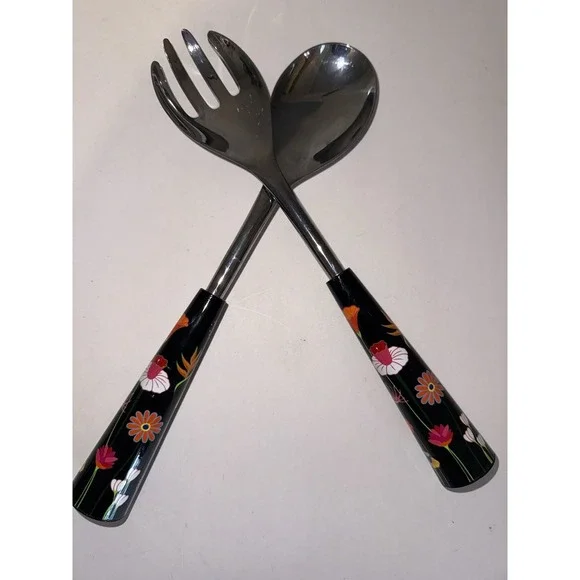 Pylones Floral Garden Salad Serving Set Spoon And Fork