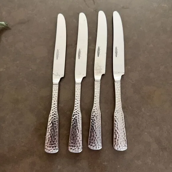 4 Dinner Knives HABITAT Japan stainless flatware Silverware Set Hammered MCM