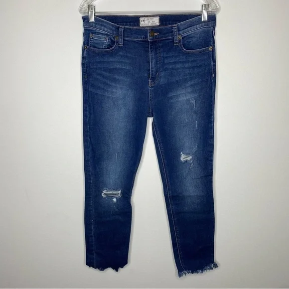 Free People Distressed Mid Rise Denim Raw Hem Jeggings