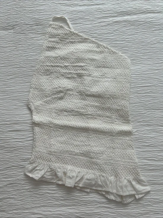 Free People White Smocked One-Shoulder Top