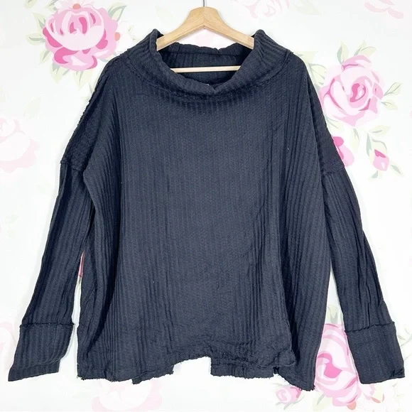 NEW Free People Juicy Thermal Black Long Sleeve Top S