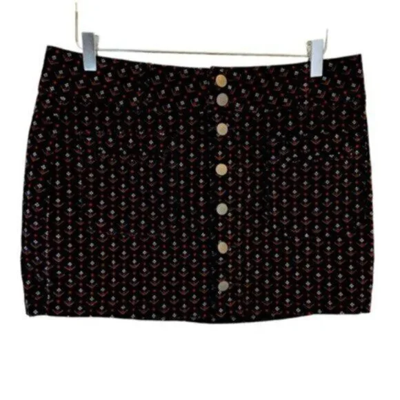 NWT Free People | Women's Black & Red Print Corduroy Mini Skirt Size 31