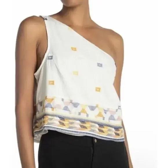 NWT Free People One Shoulder Aztec‎ Bali Baby Boho Embroidered Crop Top Medium