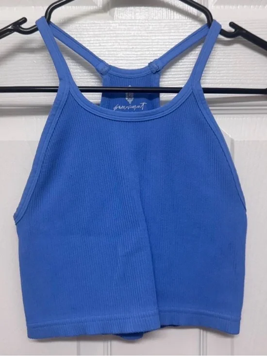 Free People Blue Ribbed Cropped Tank Top