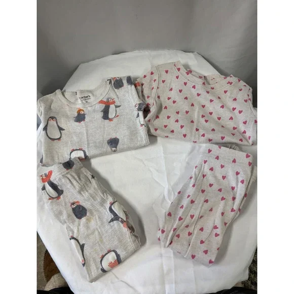 Carter's Old Navy Kids 2T Pajamas 2 pairs‎  Penguin Heart Print Sleepwearr