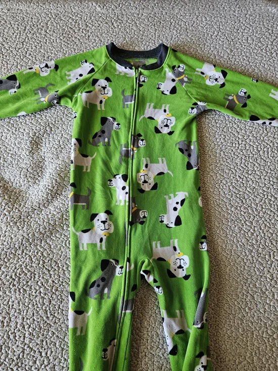 Kids Green Puppy Print One-Piece Zipper Pajamas
