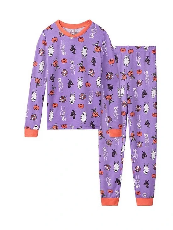 Cuddl Duds Purple Halloween Ghosts & Pumpkins Pajama Set - Size 4