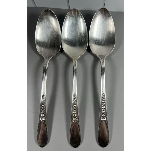 Lot of (4) 1900 Priscilla 1847 Rogers Bros Silverplate 8 1/8” Serving Spoons