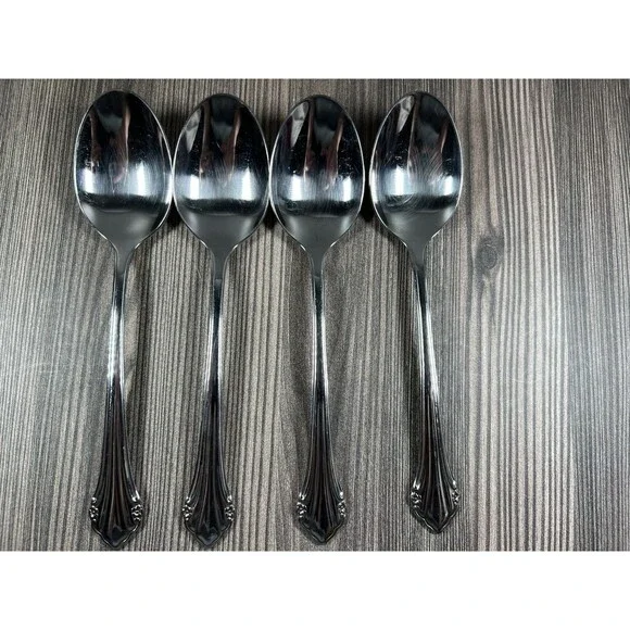 Oneida Ltd REPOSE  1881 Rogers  Stainless Flatware Soup Spoons Set 4