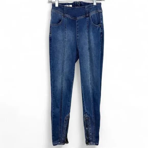 Free People CRVY Mercury Zip Jeans Harper‎ Blue Size 27 Moto Y2K StreetwearDenim