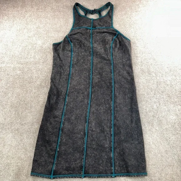 Intimately Free People Grey Acid Wash Teal Stitch Strappy Back Mini Dress Small
