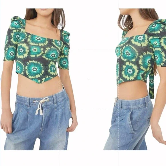 NWT Free People‎ Give Me More Crop Top in Black Combo (Green)