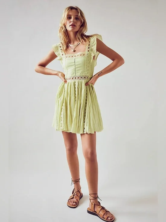 Free People Verona Mini Dress Lime Women’s Size Small