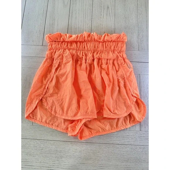 Free People Movement Way Home Shorts Neon Orange Smocked Running Size S EUC