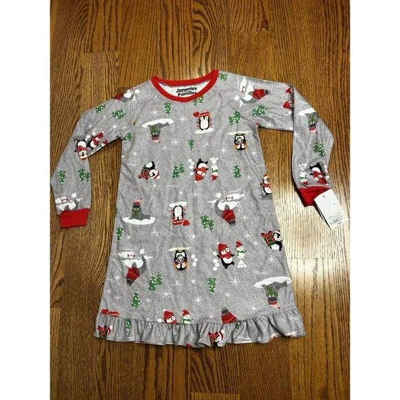 New Girls Cuddl Duds Jammies  Your Families Pajama Nightgown S 6/6X Penguin Xmas