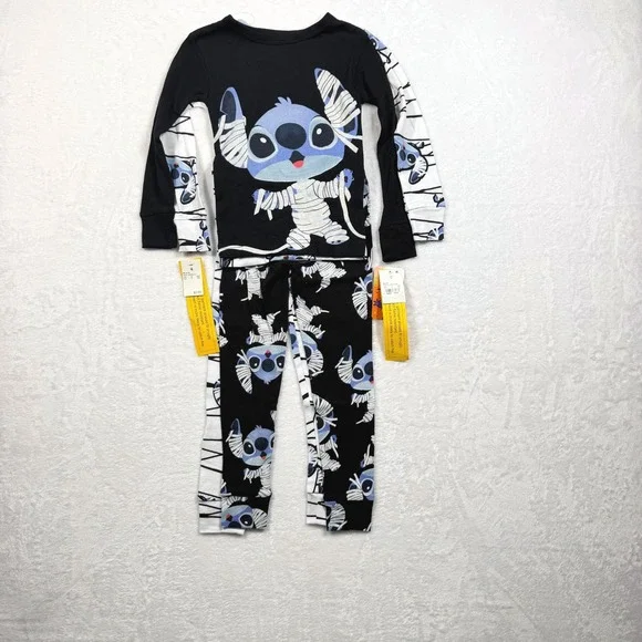 Disney Stitch Halloween Mummy Pajama Set Kids Size 4 Black White NEW