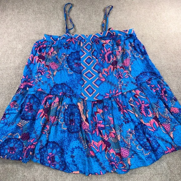 Free People Intimately Cami Top Small Blue Floral Tiered Ruffle OB1315993 NEW
