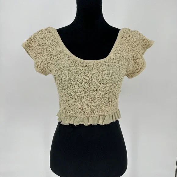 Free People Hermosa Crop Top Smocked Ruffle‎ 100% Cotton Women's L