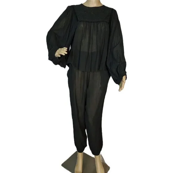 Free People Valencia 2-Piece Sheer Set Black - Small NWT
