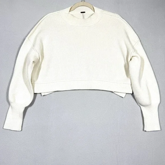 Free People Sweater Womens XS Easy Street Crop Pullover Slouchy Ribbed Cream‎
