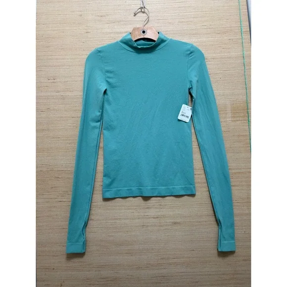 Free People Intimately Seamless Mock Neck Top Teal Green Thumbhole XS/S FT656‎