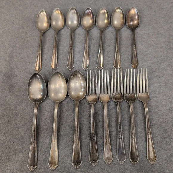 Lafayette Silver Plate 15pc Flatware Set Art Deco Forks Spoons Vintage Cutlery‎