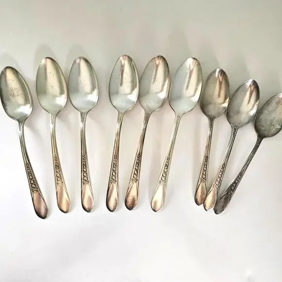 Vintage WM Rogers MFG Co Priscilla Spoons Set of 9 Silver Plate Cottagecore