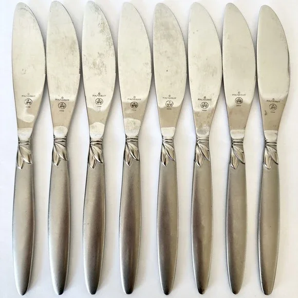 8‎ Pc Pfaltzgraff stainless 18/0 Satin Laurel Frosted handle Dinner Knives￼