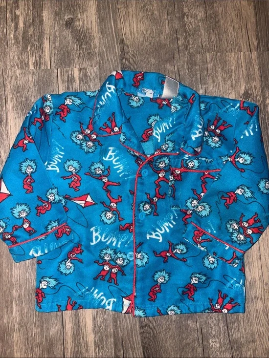 Vintage Dr. Seuss Blue & Red Character Print Kids Pajama Top size 3t