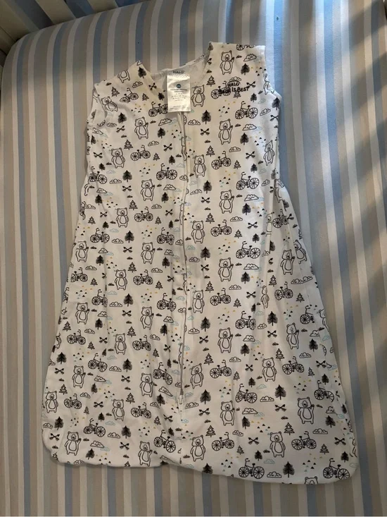 Halo White SleepSack with Black Bear & Bicycle Print