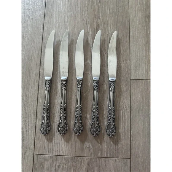 Lot of 5 National SONORA Stainless Knives Knife Japan Floral Silverware Flatware