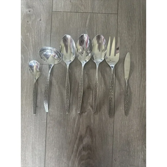 Gorham Spanish Scroll‎ Stainless Serving Spoons Ladle Cold Meat Fork Lot Of 7