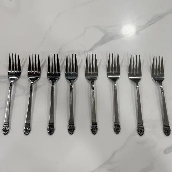 VINTAGE Rogers Co. Salad Forks Set 8 Stainless Korea Floral Replacement Flatware