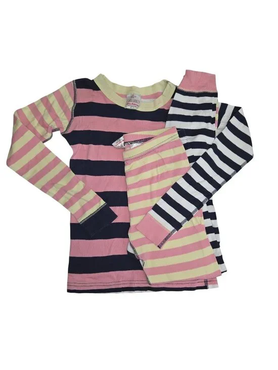 Hanna Andersson Kids Organic Cotton Striped Pajama Set US 10 Pink Navy Yellow Mu