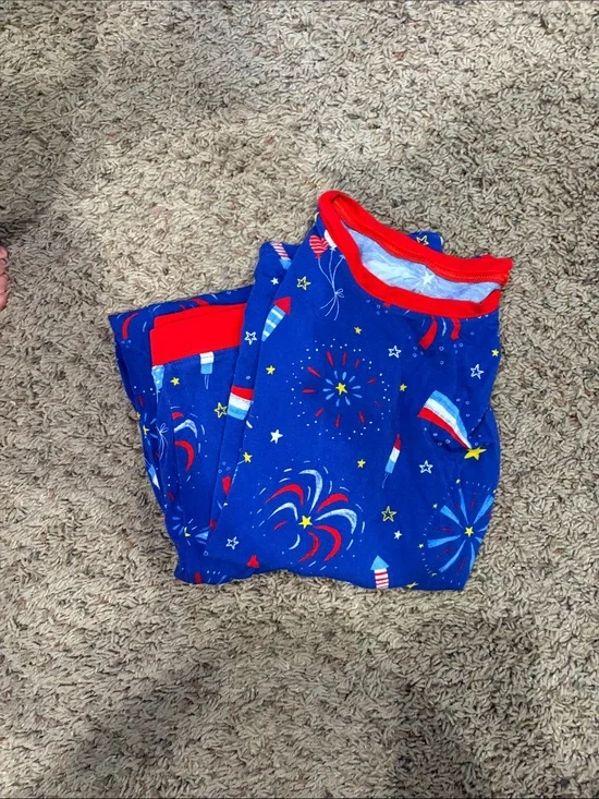 Little Sleepies Kids 4th of July Pajama Set - Fireworks - Long Sleeve Top + Long