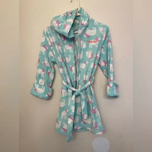 Calvin Klein cozy fleece soft polar bear robe M 7-8
