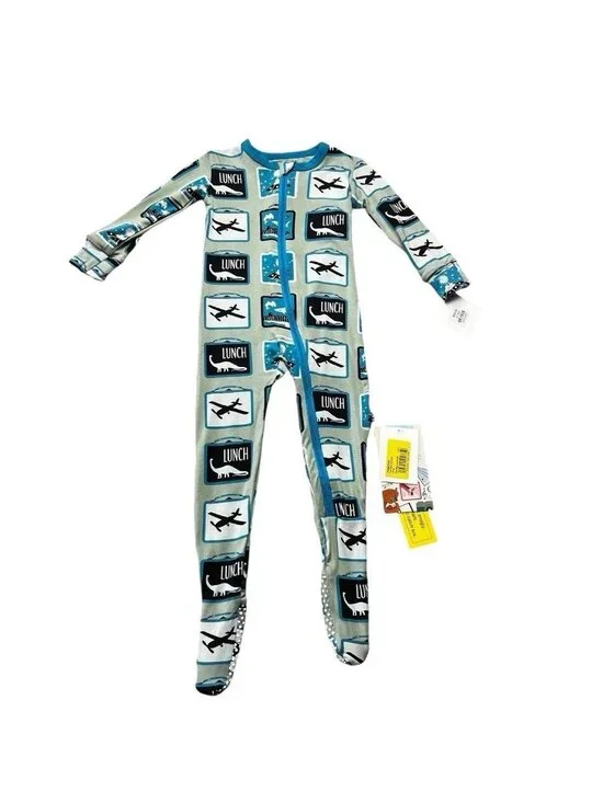 Kickee Pants Silver Sage Lunchboxes Print Footie Size 12-18 Months New